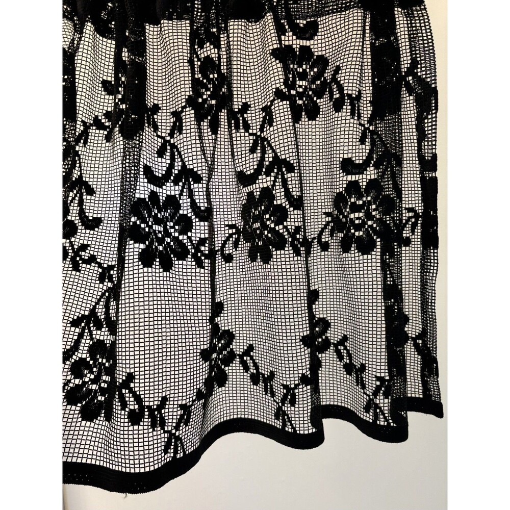 VTG Pair of Black Floral Lace Valances Gothic Dark Romance Window 58x20